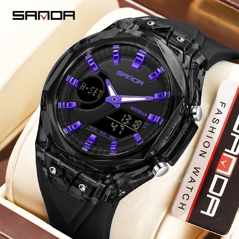 SANDA New Sports Men's Quartz Watches Luxury Military Waterproof Watch Dual Display LED Digital Men Wristwatch