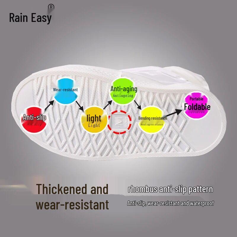 Unisex Waterproof Non-slip Thickened Rain Boot Covers with Wear-resistant Sole for Outdoor Use