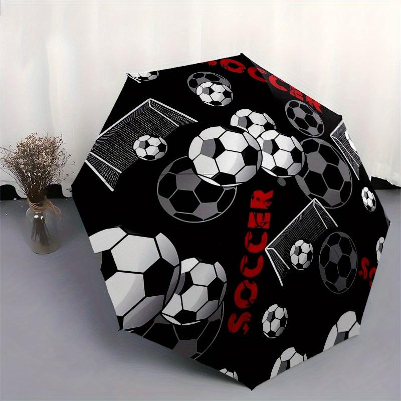 Compact & Stylish Soccer Ball Pattern Umbrella with Plastic Handle - Vibrant Cartoon Design, Automatic Open, 8-Rib Steel Frame