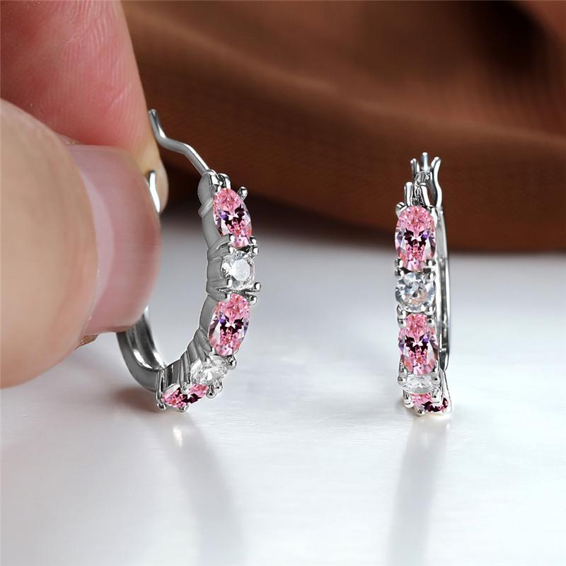 Boucles d'oreilles créoles rondes en pierre ovale bleu royal, rouge, rose, violet, vert pour femmes, zircon blanc couleur, petites bijoux de mariage