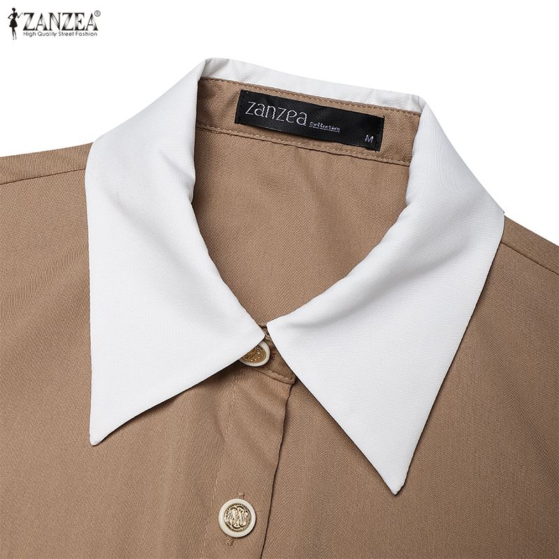 ZANZEA Kadın Günlük Devrik Yaka Yazlık Kısa Kollu Uzun Elbise