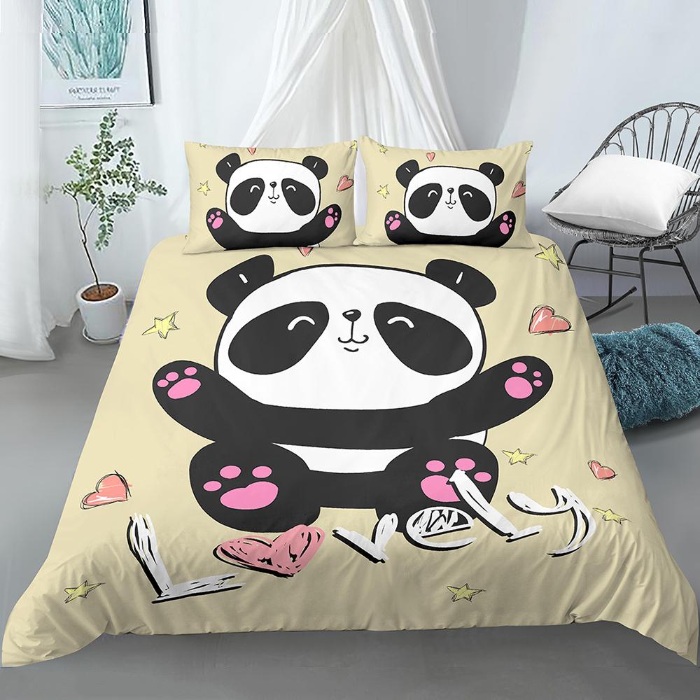 Cartoon Panda Bettbezug-Set für Jungen Mädchen Kinder Teenager Weiche Mikrofaser Tier-Thema Panda Bettwäsche-Set Doppel Queen King Size