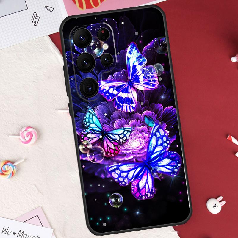 Black Beautiful Butterfly Case For Samsung Galaxy S26 Ultra S23 S22 S21 S20 S24 S25 Ultra S10 Plus S25 FE Cover Shell