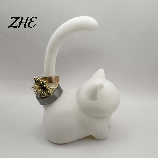 Wedding Ring Holder Cute Cat Holder, Minimalist Stand for Bedroom Dressing Desktop Jewelry Display Tray Table, Decorative Sitting Organizer Rings And