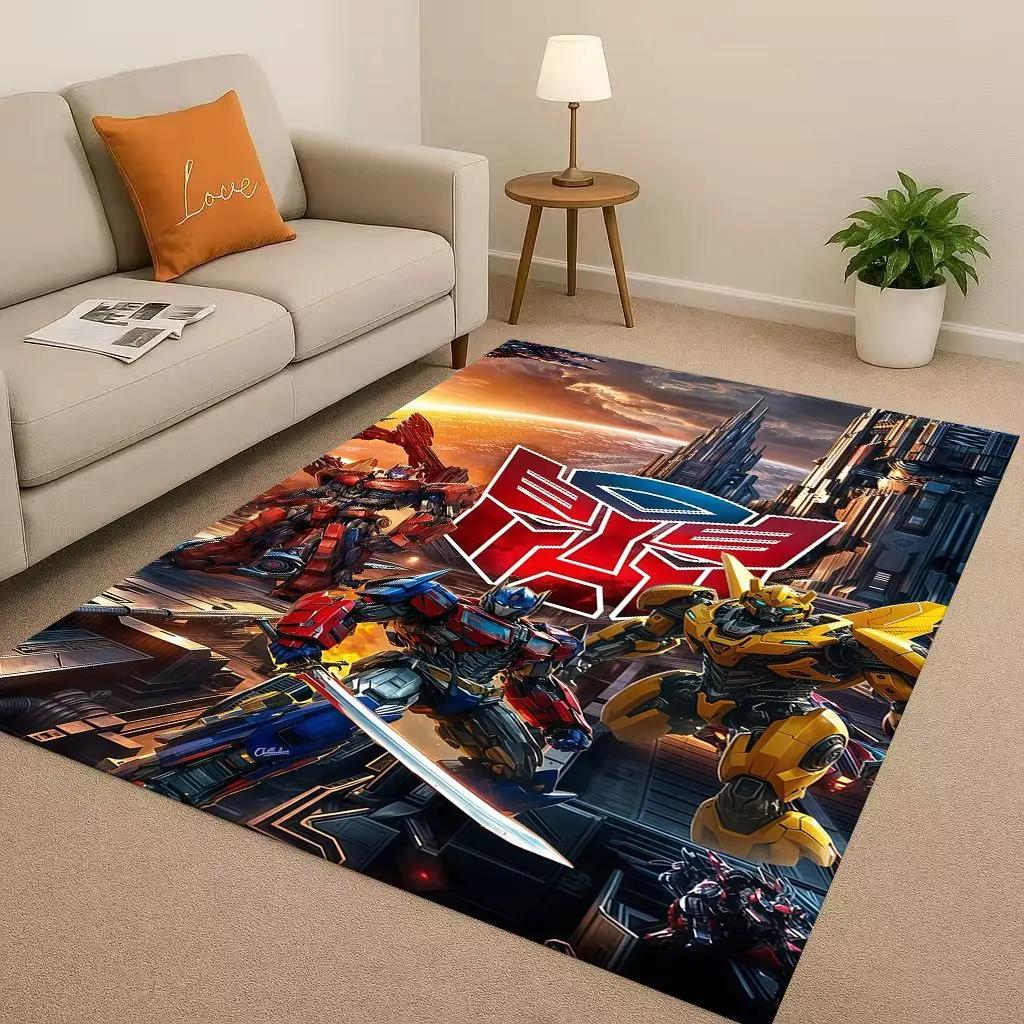 3D T-Transformers Optimus Prime Bumblebee Cartoon Living Room Non-Slip Area Rug Carpet For Bedroom Sofa,Easy Clean Home Doormat
