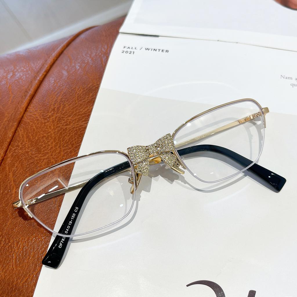 Metal half-frame flat glasses frame unisex YVM fashionable and cute bow optical mirror can be matched with degree silver