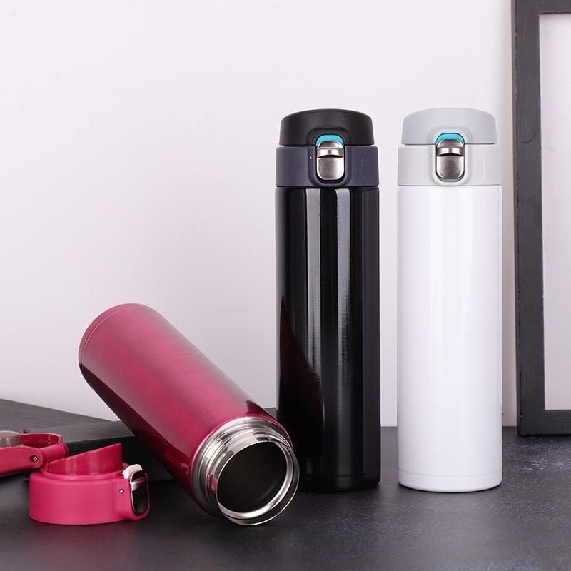 500ml 304 Stainless Steel Vacuum Insulated Bottle, Leakproof One-Touch Flip-Top Flask for Car Office Travel