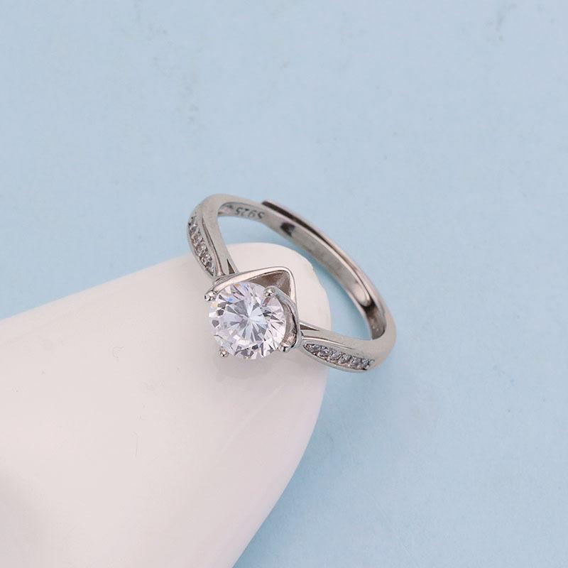 

S925 Sterling Silver Diamond Ring with Adjustable Opening 318JZ zircon style срібний