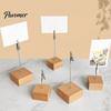 Compact Note Holder Wooden Cube Memo Clip Stand, Display Solid Wood Square Base Receipt Card Holder, Vertical for Wedding Party or Office Table