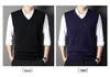 Men's Wool Blend V-Neck Sleeveless Cardigan Vest for Middle-Aged and Elderly