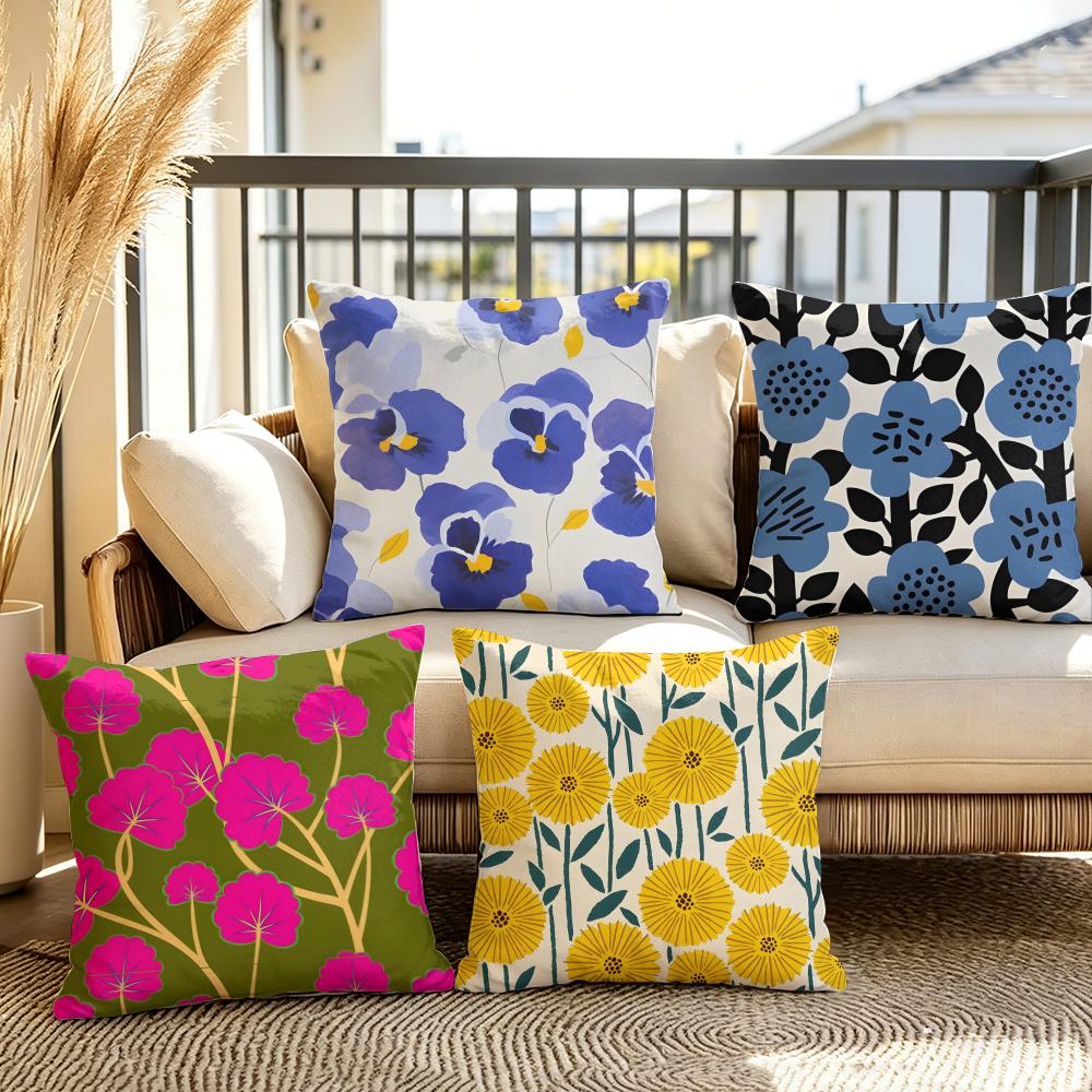 Flower Fashion Cushion Cover Summer Linen Pillow Case Organic Fabric Cushion Cover DoubleSided Print Sofa Home Decor