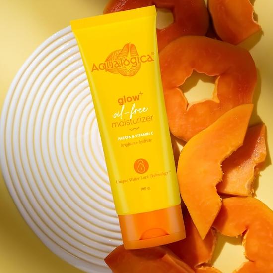 Aqualogica Glow+ Oil-Free Moisturizer z papają i witaminą C | Nawilża, aby poprawić blask i teksturę | Kontroluje nadmiar sebum | 100 g