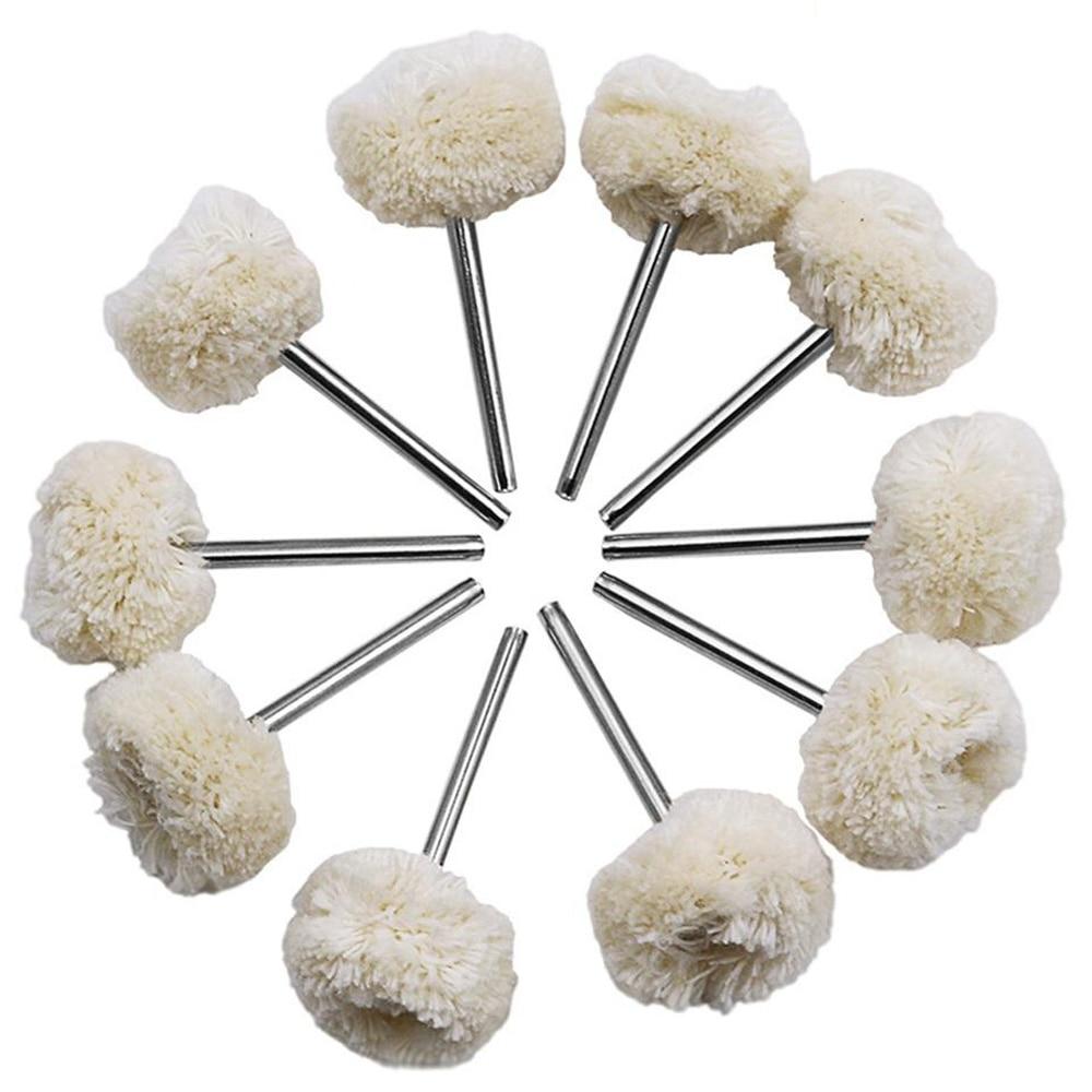 STONEGO 10PCS Wool Wheel Polishing Head with 3mm Shank for Buffing Polishing Jewelry Metals Rotary Tool Accessories