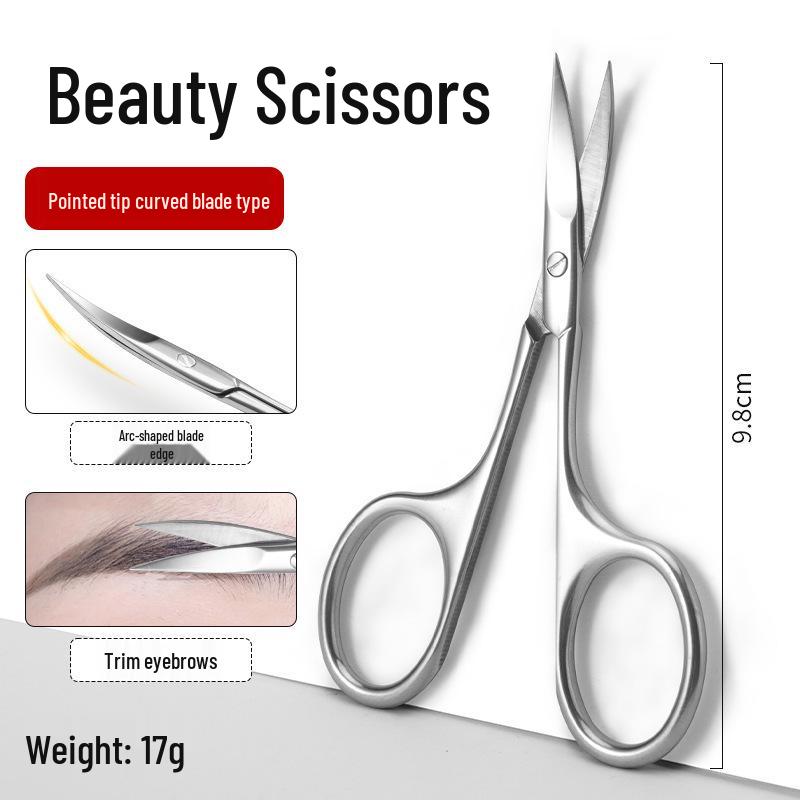 Beauty Scissors Set: Curved Eyebrow, False Eyelash, Nose Hair Trimming & Tattooing Scissors with Pointed Tips for Makeup Artists.