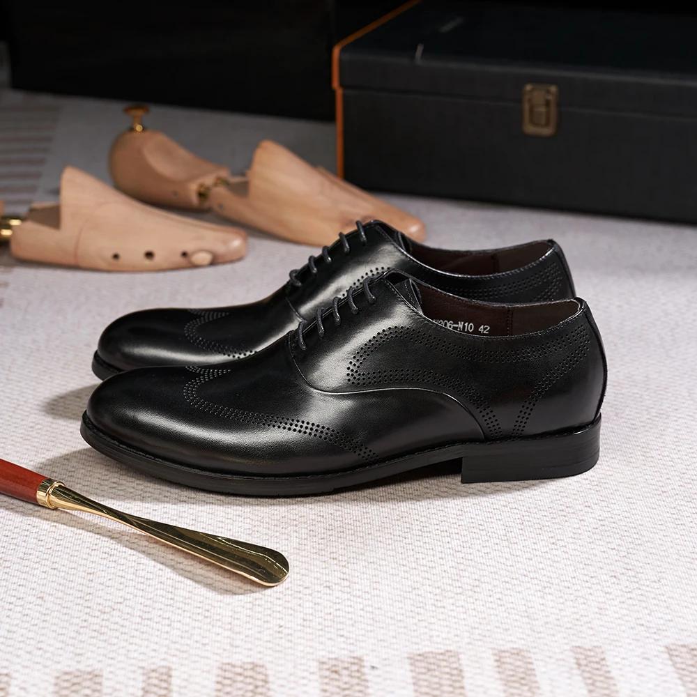 Men's Classic Style Genuine Leather Wingtip Oxfords Lace-Up Dress Shoes for Business Office Wedding Party Formal Footwear