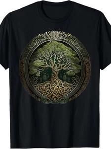 Viking Yggdrasil T-Shirt - Nordic Tree of Life Celtic Knotwork, Retro Norse Myth XL