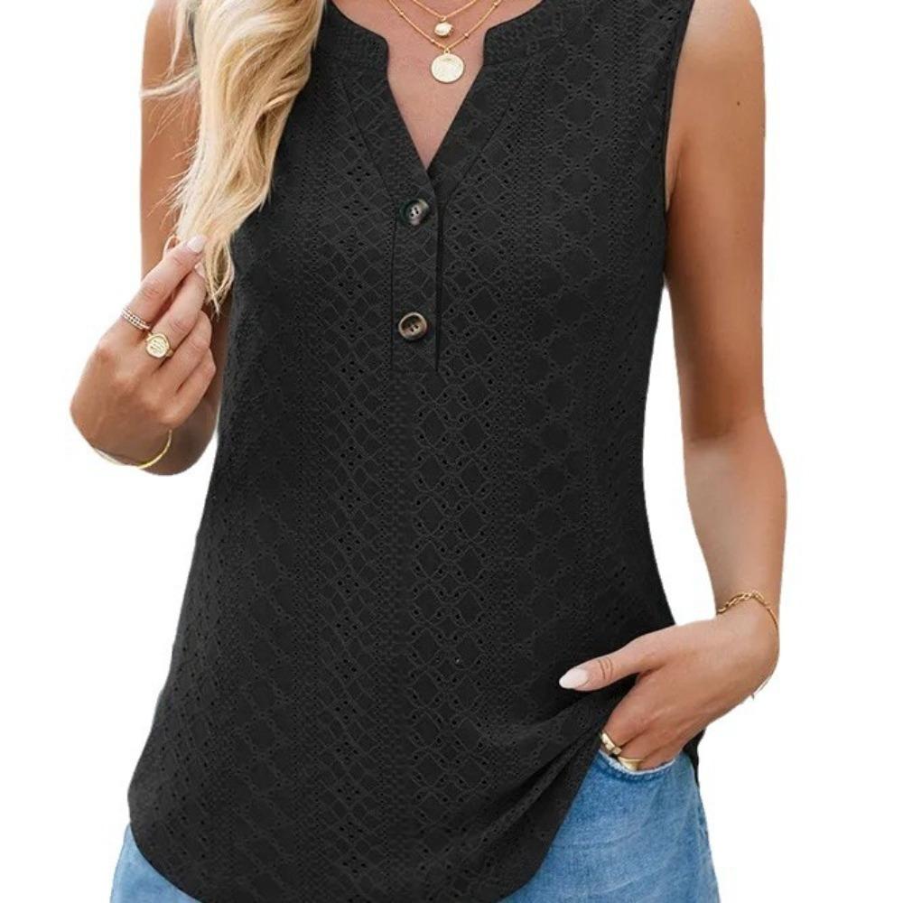 Summer Women's Solid Color Notched V-neck Slim Vest Tops for Women