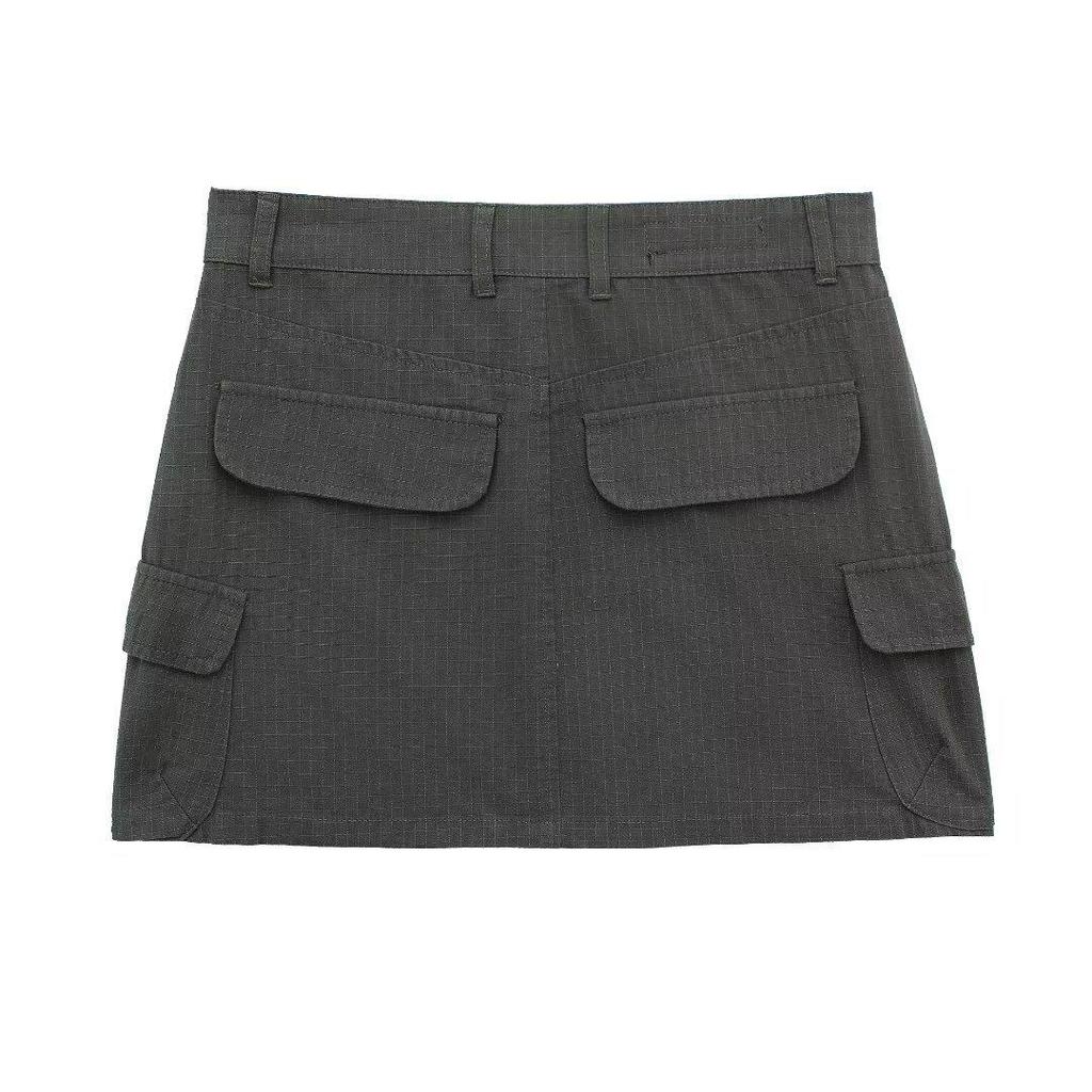 European & American Workwear Multi-Pocket Mini Skirt - Solid Color Casual Street Style Skirt