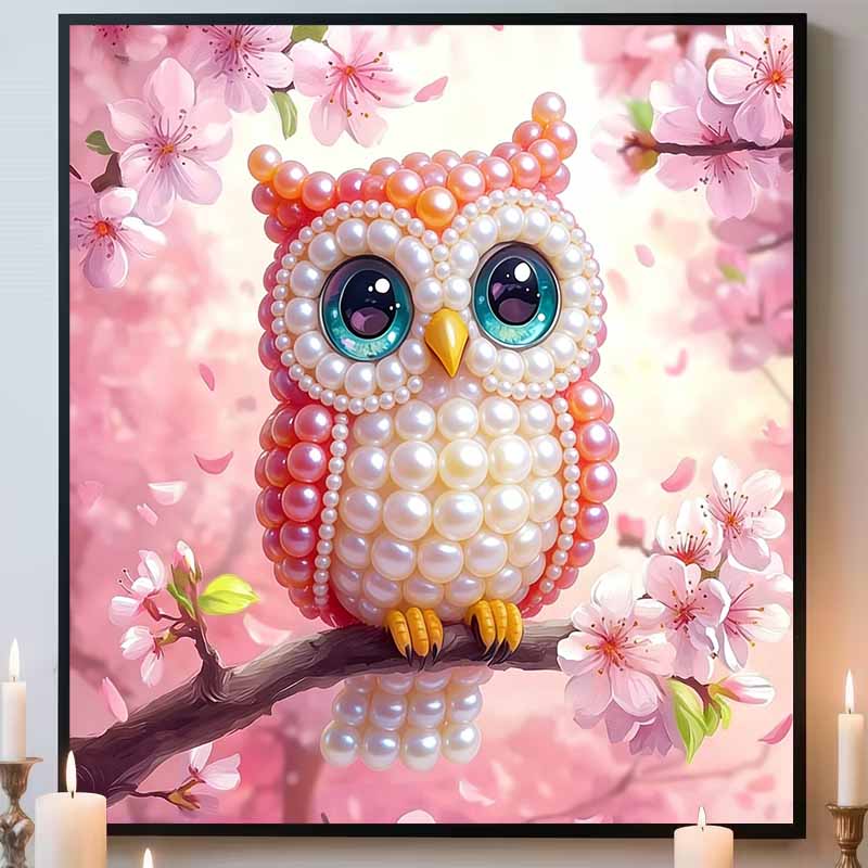 Rosa Eule Voll 5D DIY Perlen Edelstein Kunst Diamant Malerei Kits für Erwachsene/Anfänger Geschenkidee Heimdekoration 11,81x11,81 Zoll