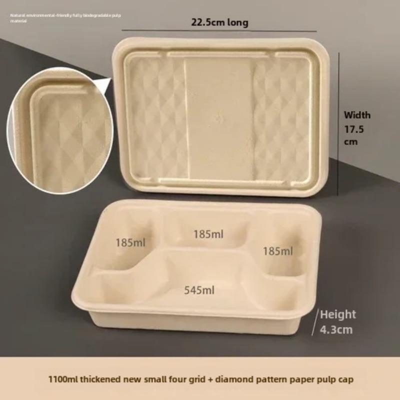 Caja de embalaje desechable para entrega dividida, 10 unidades, gran capacidad, papel de cuadrícula múltiple, cajas para el almuerzo, respetuosas con el medio ambiente, para microondas