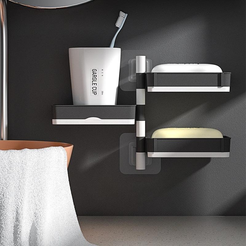 1Pc Lin Jie Rotating Soap Box New Creative No Punching Soap Box Bathroom Toilet Multi-layer Drain Shelf