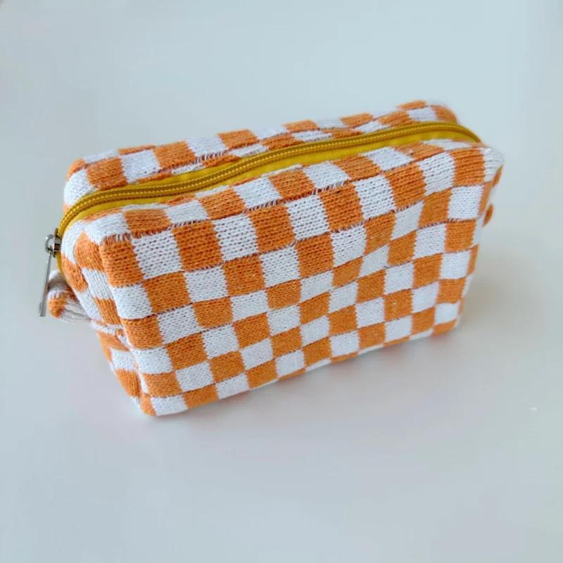 Colorful Checkerboard Plush Clutch Makeup Bag Large Capacity Cosmetic Storage Bag Skincare Organizer Toiletries Bag