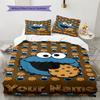 Name Custom Cookie Monster Cartoon Pattern Bedding Set Quilt Cover Pillowcase Home Decor Gift (1 * duvet cover + 2 * pillowcase, without core)