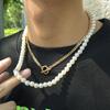 Accessories, Retro Personality Imitation Pearl Men'S Necklaces, Hip-Hop Hipster Metal Ot Buckle Chain Necklaces