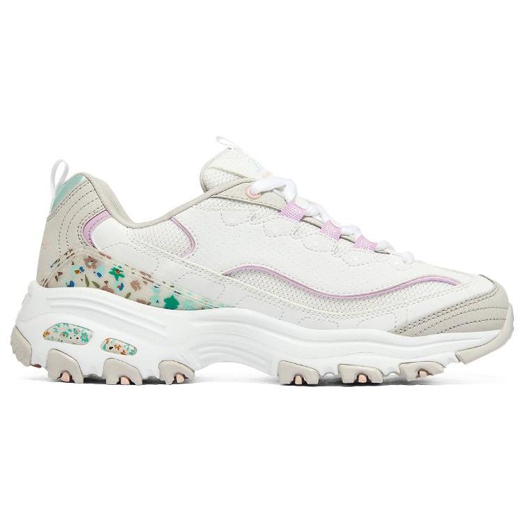 Skechers D'Lites 1.0 Leather, Mesh Lace Up Low Top Chunky Sneakers Women's White Gray Pink 149642-WMLT