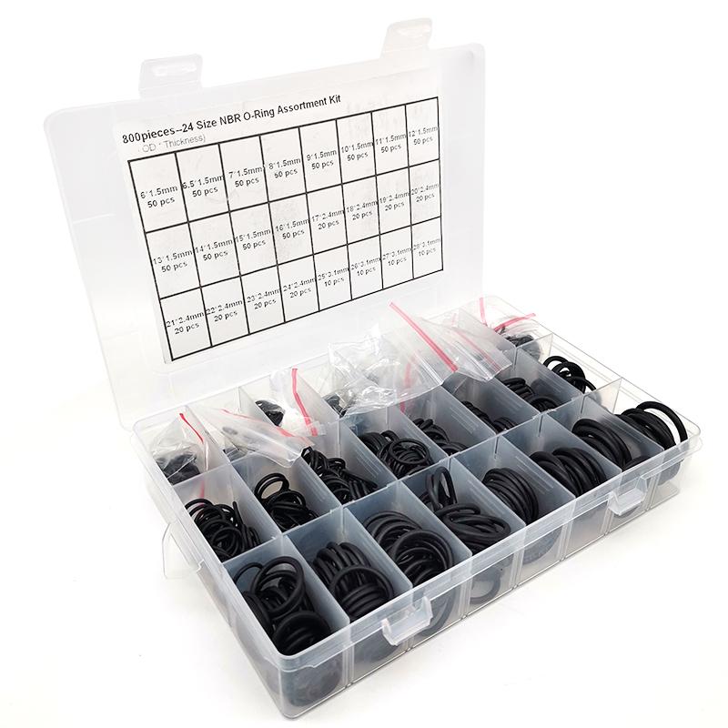 800Pcs Black Rubber O-Ring Assortment Set Gasket Seal Kit Washers 6-28mm 24 Size