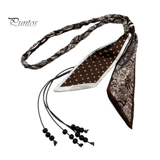 Handcrafted Sustainable Belt Retro Silky Scarf Jeans Belt, Waxed Cotton Rope with Unique Style Natural Wood Beads, Adjustable Size Headband or Handbag