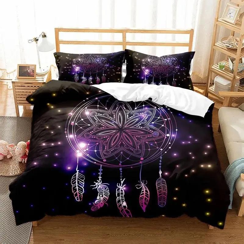 Dreamcatcher Duvet Cover Set Boho Mandala Bedding Set For Girls Adults Purple Dream Catcher Comforter Cover Soft Polyester