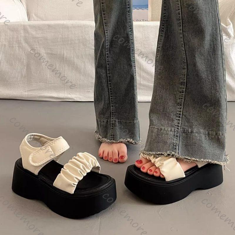 Comemore Thick Bottom Sandals Women Summer Shoes Casual Black Beige High Heels Outside Wear Temperament Wedges Sandales Ladies