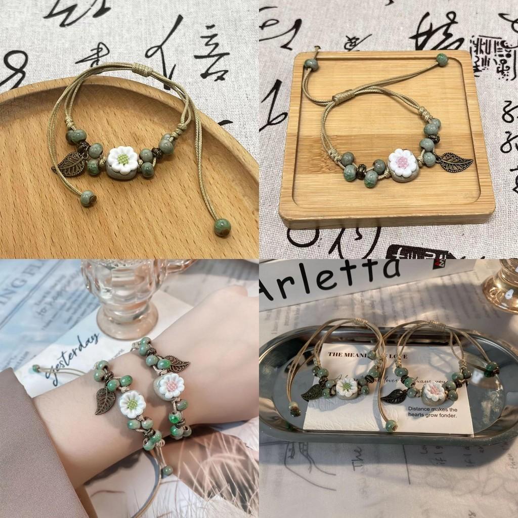 And Chic Ceramic Rope Floral Handcrafted Bracelet In Trendy Summer Aesthetic For Women