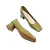 Women's 2024 Green Square Toe Chunky Heel Versatile Low-Cut High Heels