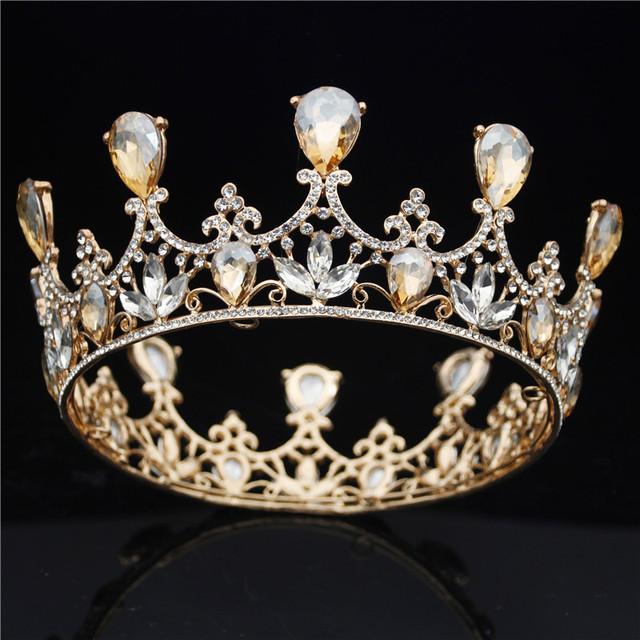 Fashion Crystal Wedding Crown Vintage Royal Queen Tiaras and Crowns Pageant Prom Hair Jewelry Bridal Diadem Head Ornament