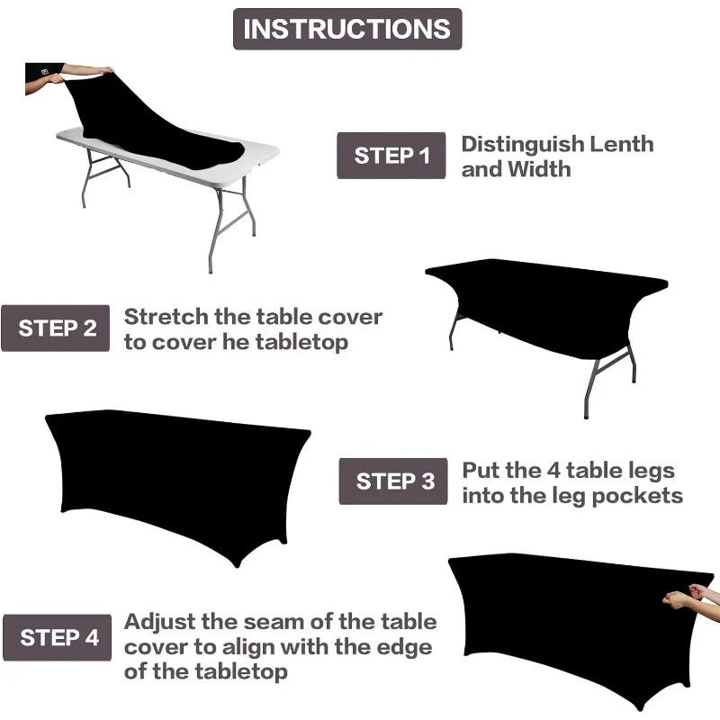 46FT BlackWhite Stretch Spandex Table Cover Washable Kitchen Universal Tablecloth Fit for Event Banquet Wedding Cocktail Party