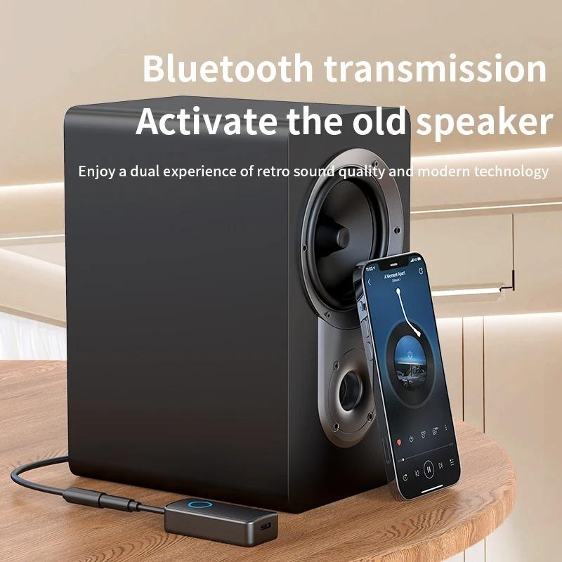 Bluetooth 5.4 Empfänger Sender 2-in-1 Drahtloser Bluetooth 3,5mm Aux Audio Adapter Mikrofon für Flugzeug TV Auto Laufband