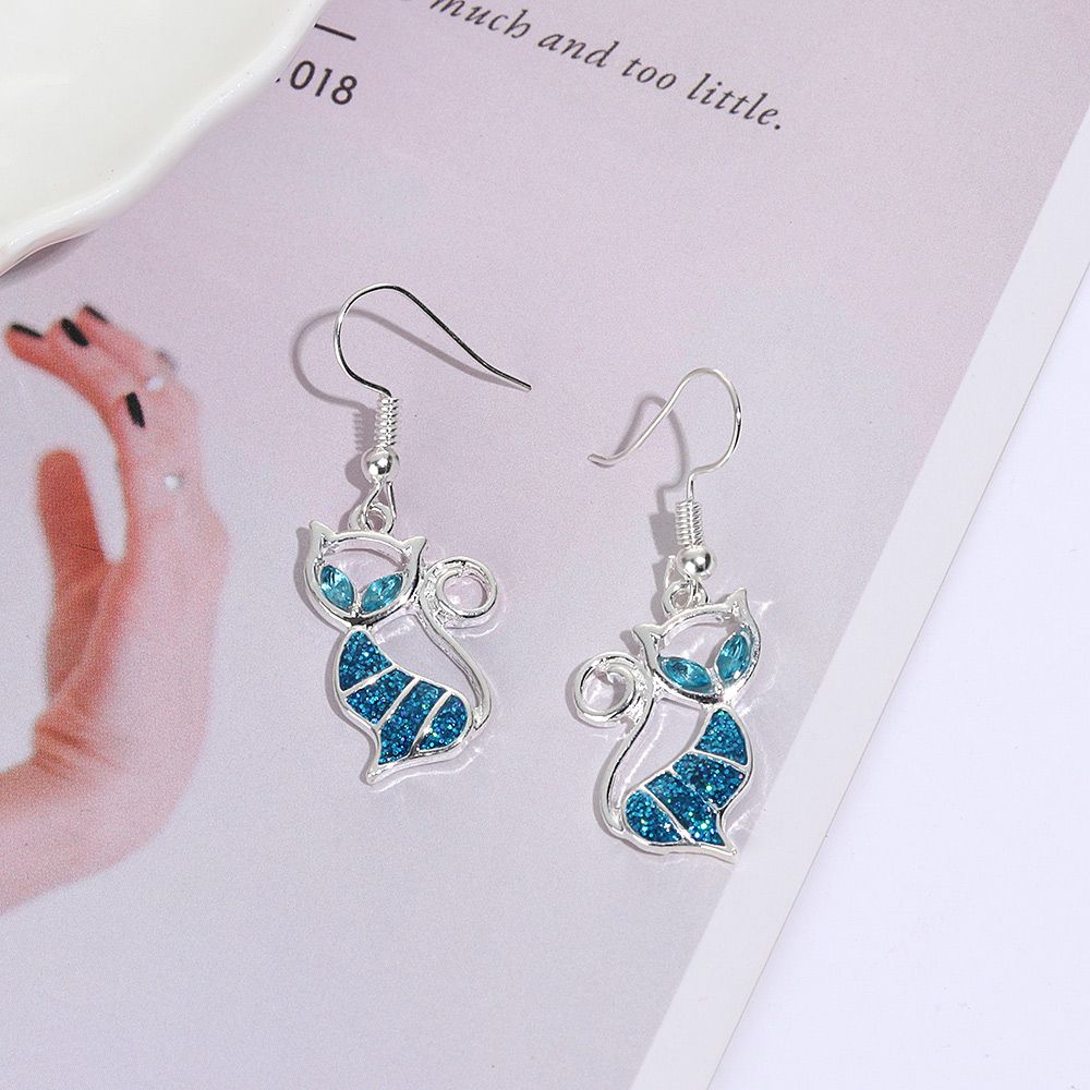 1Pair Exquisite Fashion Elegant Gift Opal Cat Earrings Jewelry Drop Dangle Hook Ear Stud