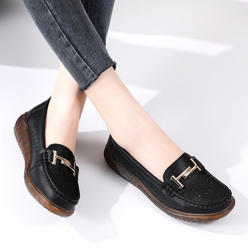 Women Moccasins Penny Loafers Casual White Nurse Footwear Summer Hole Driving Walking Shoes Plus Size
