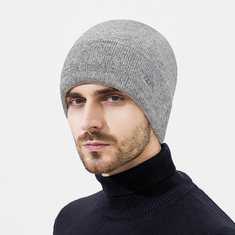 Men's Winter Wool Knit Hat with Ear Covers for Outdoor Travel and Cycling.