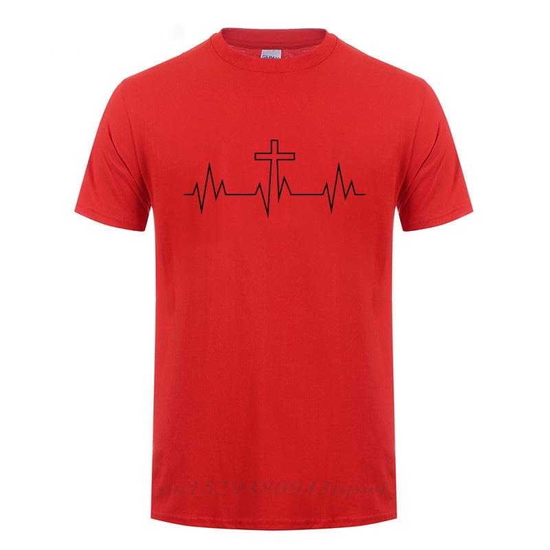 Christ Lives Here Cross Heartbeat Christian Jesus Faith Inspirational T Shirt TShirt For Men Male Short Sleeve Cotton Tshirt