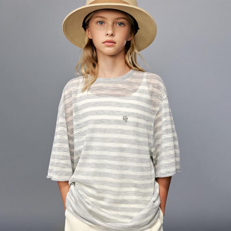ELLE KIDS Girls  French Style Striped Half-Sleeve Knit Top 160