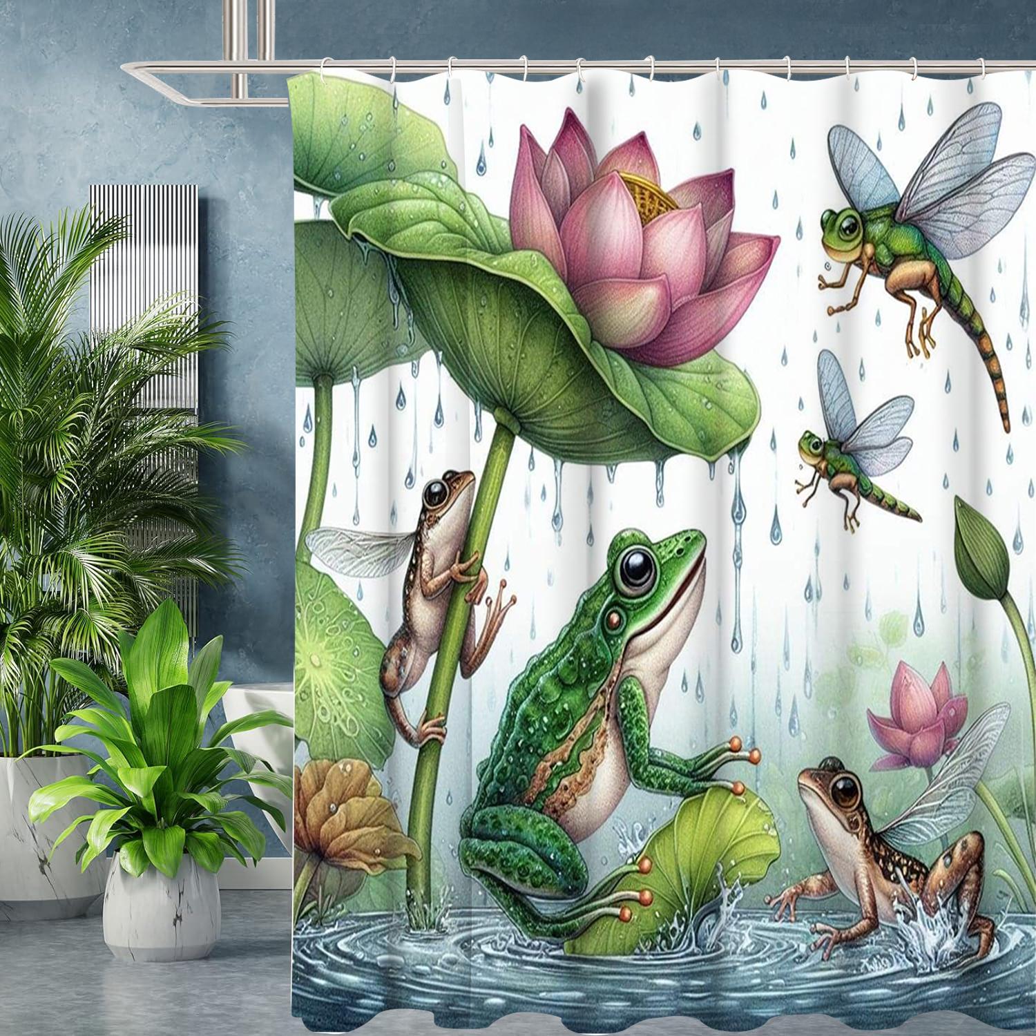 Baifenbai Home Furnishing Blue Frog And Lotus Bathing Curtain Bathroom Shower Curtain Waterproof With 12 Hooks Home Deco Free Ship