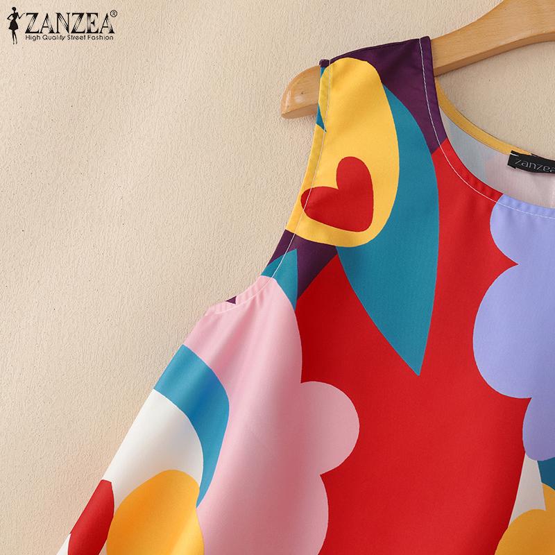 ZANZEA Women Casual Round Neck Loose Print Summer Sleeveless Tank Tops