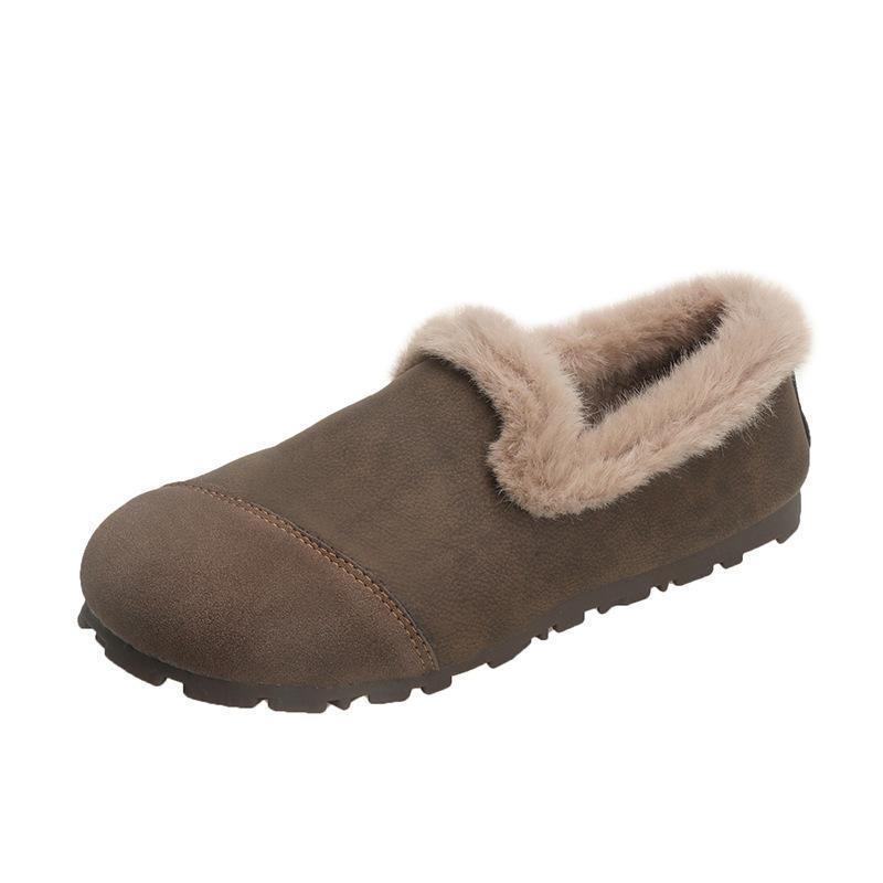 New plush fluffy one-pedal beanie shoes autumn and winter leopard print flat bottom home lazy casual cotton shoes 35 2664₽