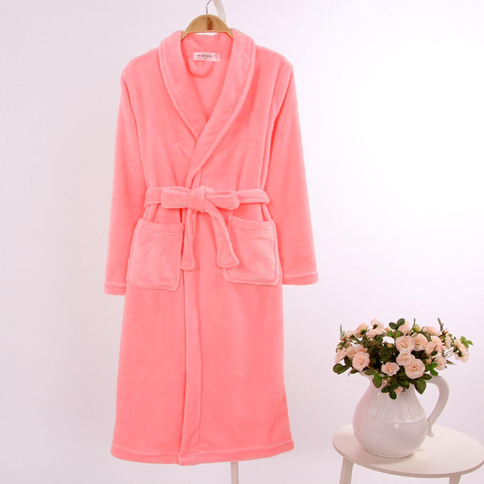 

Зимний удлиненный кораллиновый плюшевый халат унисекс с длинными рукавами, пальто XL розовый