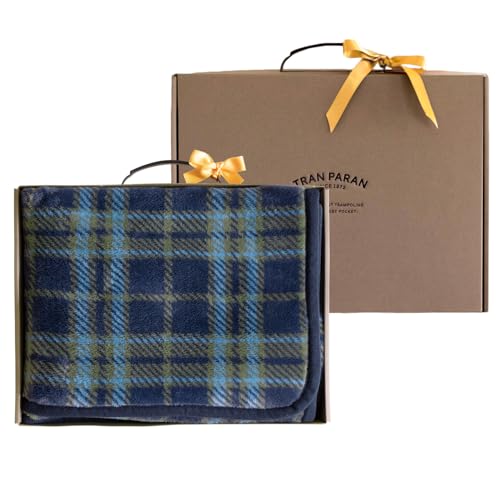 

Tramparan [Gift Box Included] Milkmeyer Lap Blanket/Throw, Washable, Large Size, with Snap Buttons, Approx. 80 x 135cm (Check Navy)