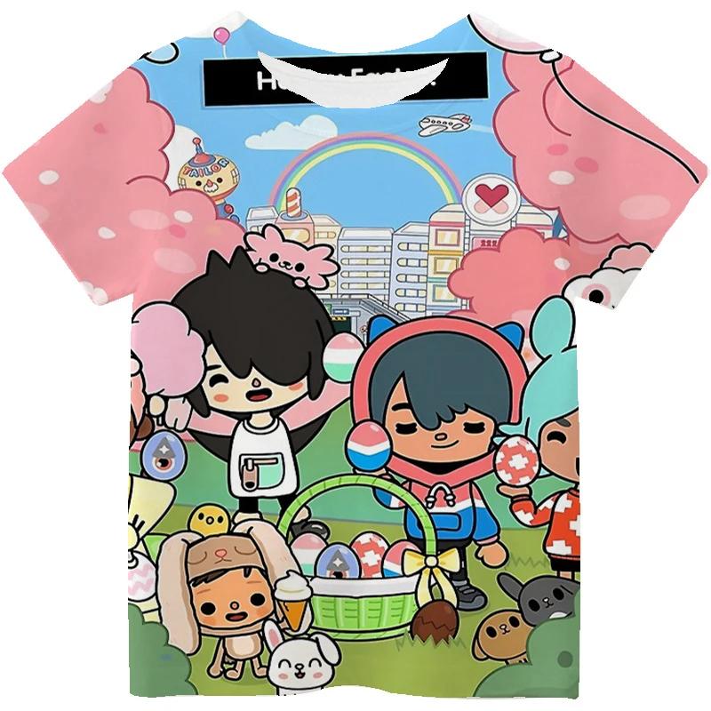 Magliette Cartoon Toca Boca per Bambini Toca Life World Stampa Manica Corta Ragazzi Ragazze Top Casual Streetwear Primavera Estate T-Shirt