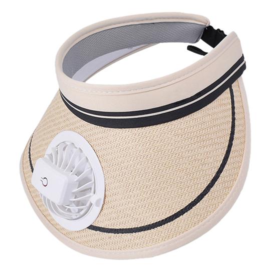 Cooling Fan Sun Hat with Adjustable Straps USB Rechargeable Battery Wide Brim for UV Protection Beach Hat